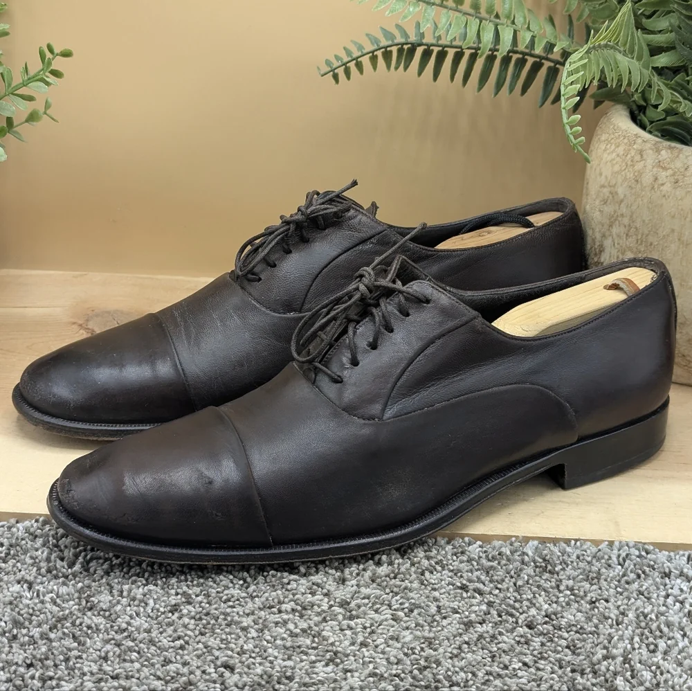 Bruno Magli Locascio Cap Toe Mens Size 10.5M Dress Shoes Brown Leather Italy